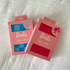Barbie x Kitsch pink & blue satin pillow cases - brand new!